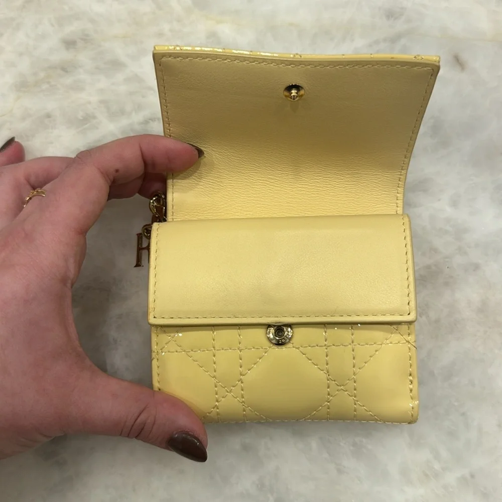 Christian Dior Lady Dior Lotus Cannage Patent Calf Leather Trifold Wallet